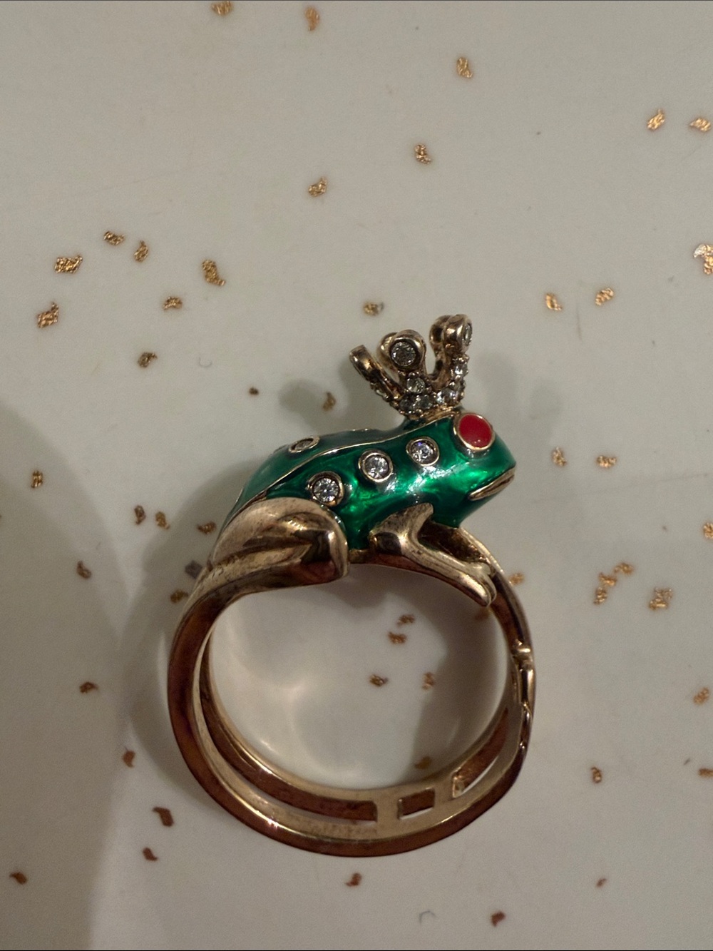 Vintage Signed Hidalgo .925 Sterling Silver Green Enamel Frog Prince Ring Size 9